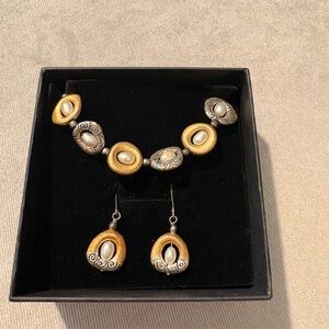 Elegant Brighton Gold and Silver Pearl Necklace and Earring Set